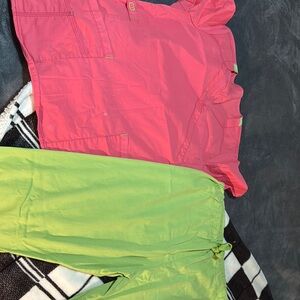 Pink and Green Scrub Set